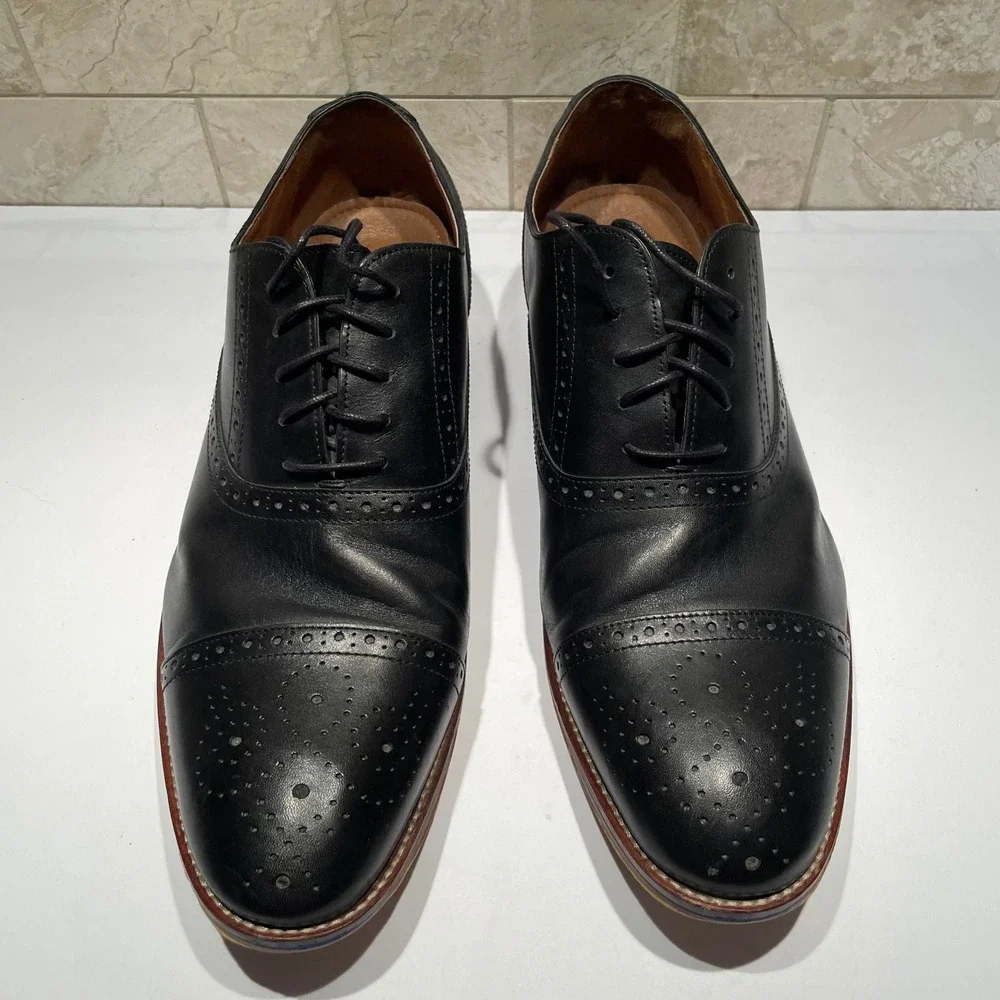 Johnston & Murphy Mens‎ Black Leather Wingtip Oxford Dress Shoes 13W 20-8681